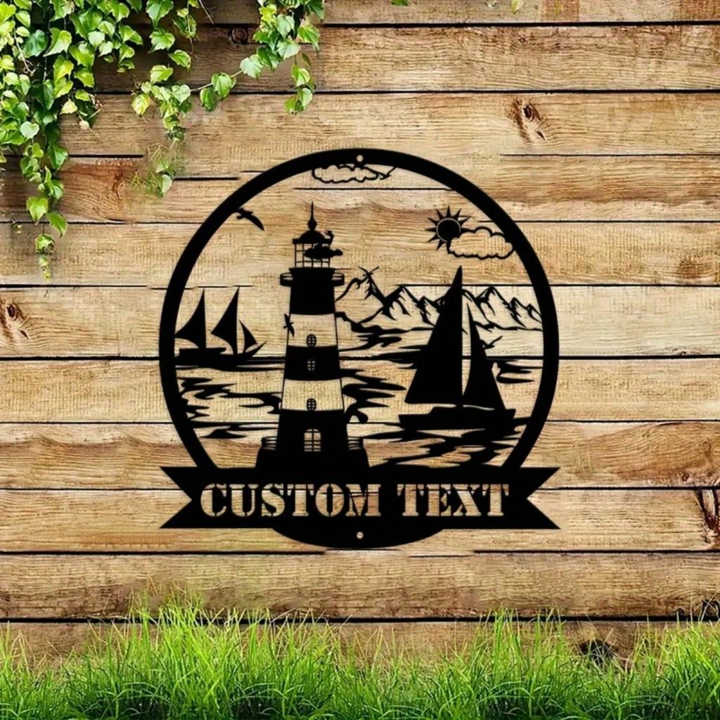 Custom Personalized Lighthouse Metal Sign Nautical Wall Art Indoor Monogram Decor
