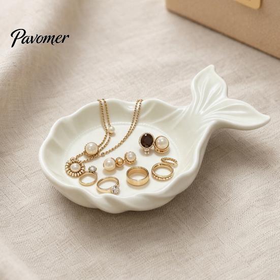 Dressing Table Organizer 3D Printed Fish Shape Jewelry Tray, Girlish Decorative Trinket Dish, Desktop Cute Display Tray for Dresser Entryway