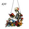 Gothic Aesthetic Room Decor Stained Glass Skull Suncatcher, Acrylic Colorful Window Hanging Wall Art Personalized Trendy Painted Pendant with