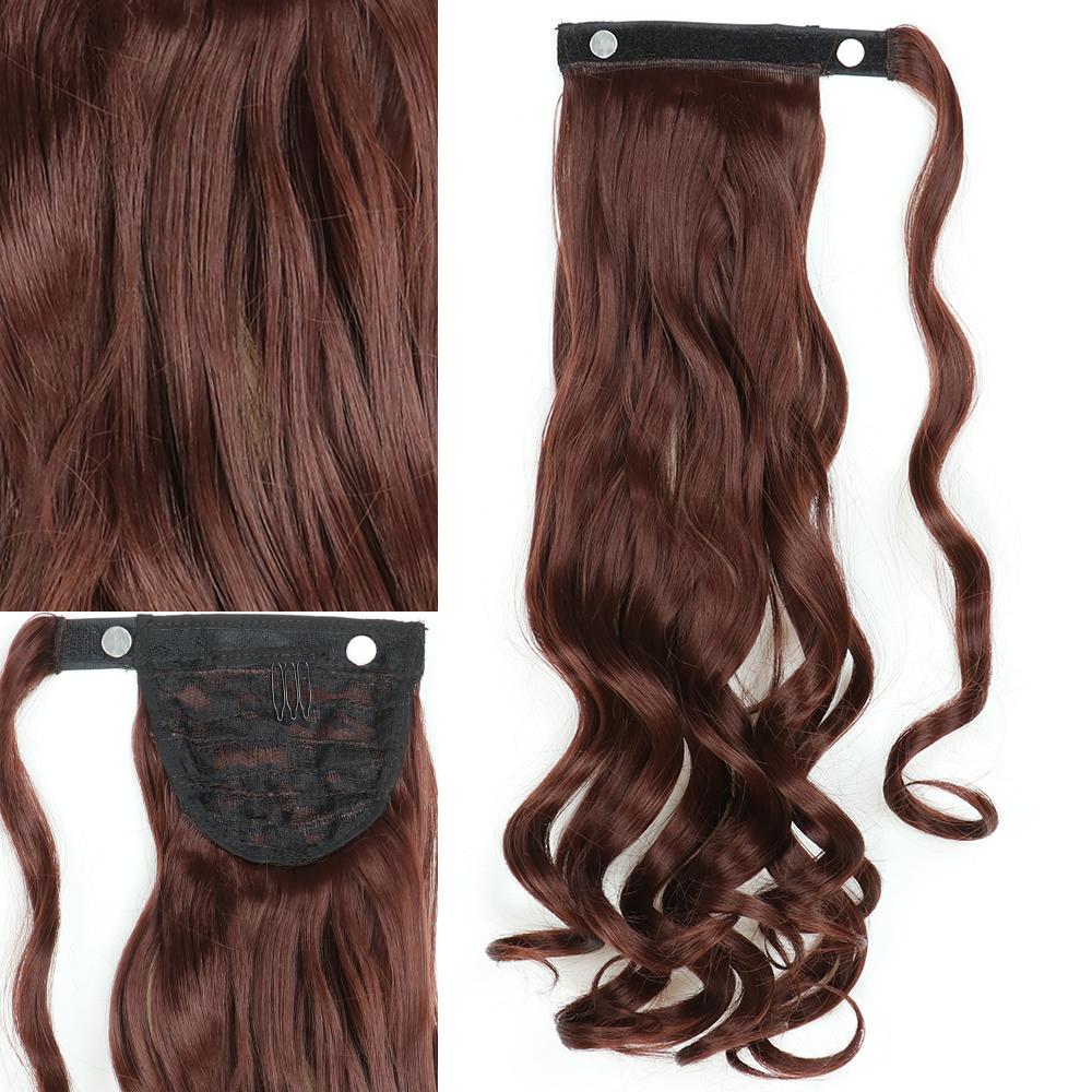 Synthetic 22 Inches Long Wavy Wrap Around Clips In Ponytail Hair Extension Blonde Black Natural Hair Piece KTB