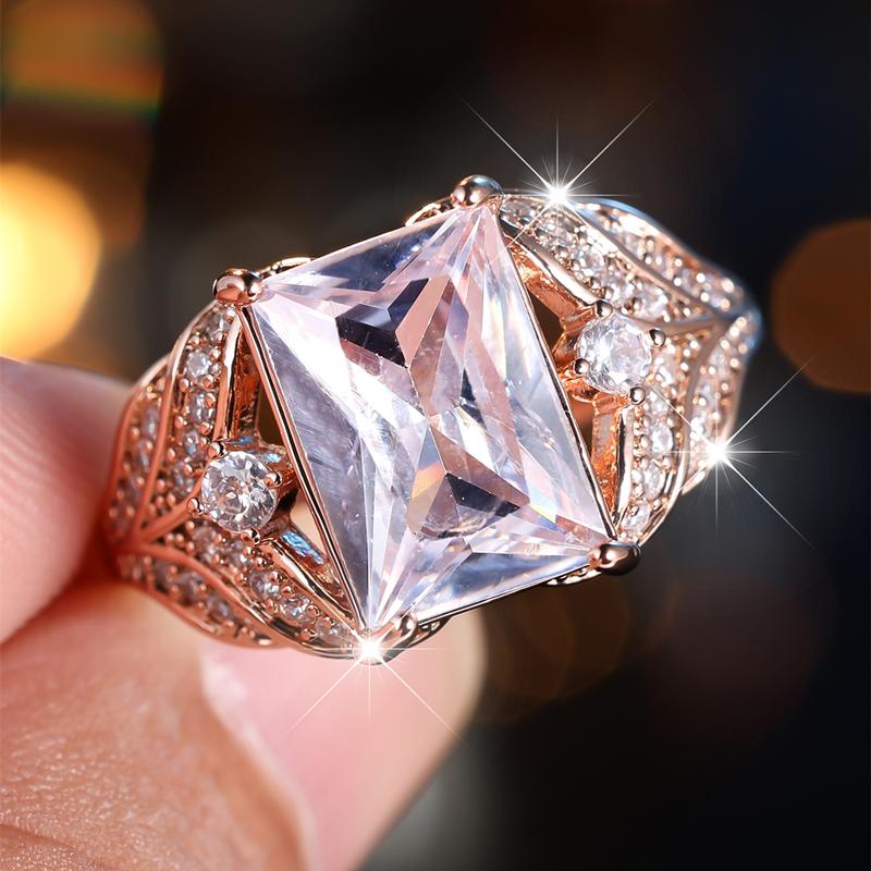 Retro Square White Zircon Finger Rings for Women Elegant Rose Gold Color Wedding Ring Jewelry Gift Valentine's Day Surprise for Wife