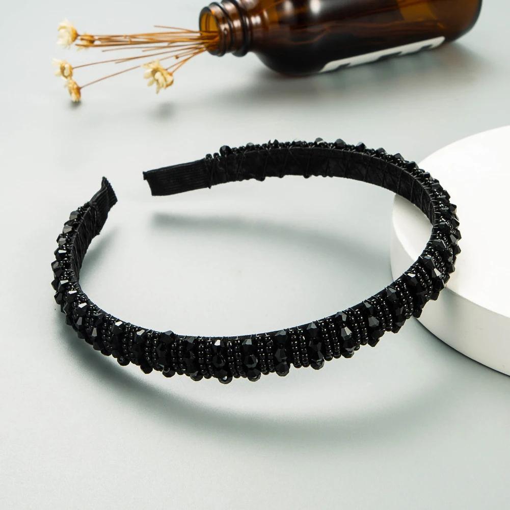 Fashion Thickened Minimalist Women Universal Headband Handmade Woven Beaded Crystal Headband Festival Party Hair Accessories чёрный