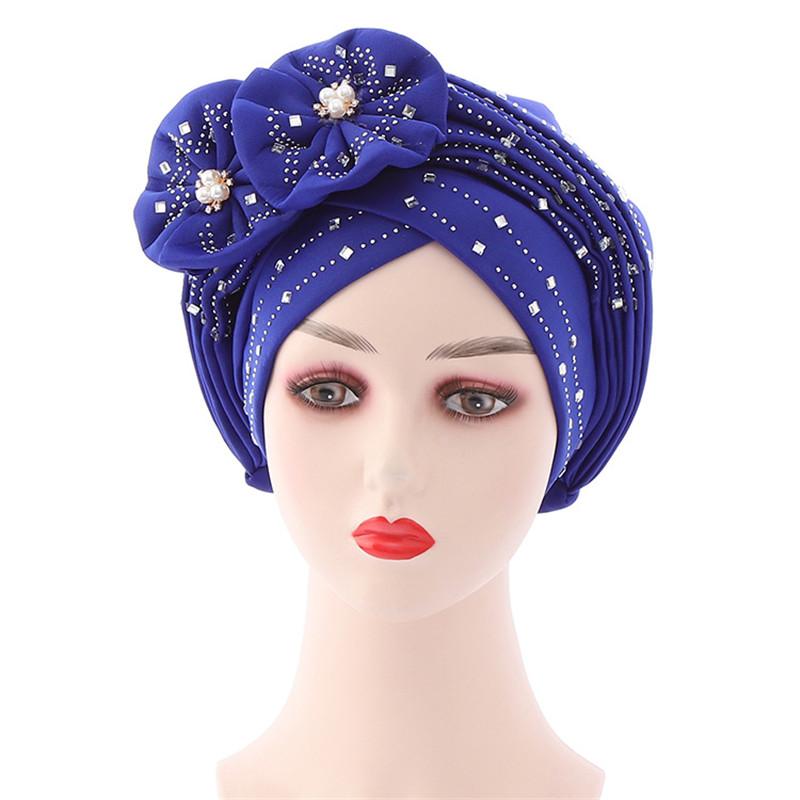 Head Wrap Turban Cap Beanie Flower Decor Rhinestone Headscarf Cap Hair Accessories