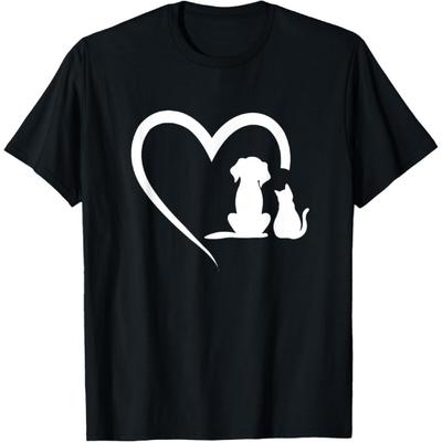 Hund Valp och Babykatt Hjärta - Djur Hund & Katt Hjärta T-shirt för Män Kvinnor Flickor Barn