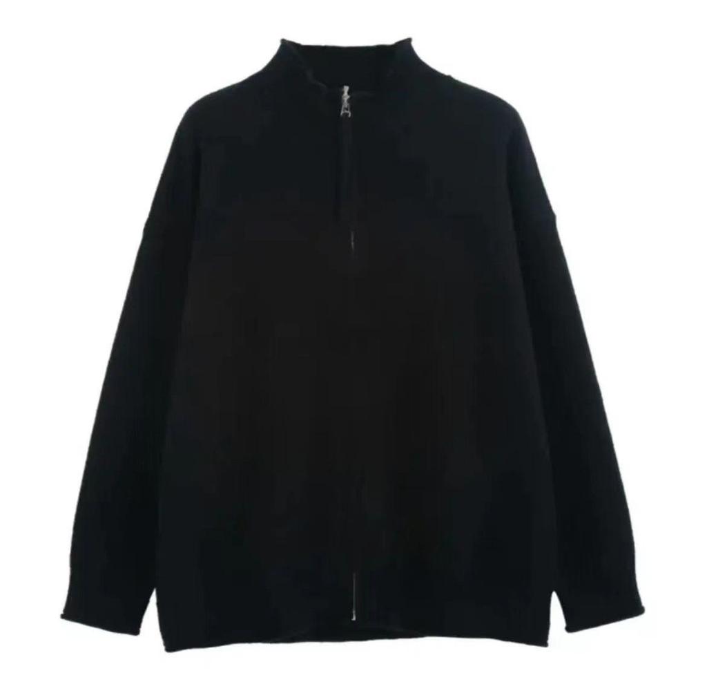 Men's Korean Style Stand Collar Zipper Knit Cardigan - Autumn/Winter Casual Loose Fit