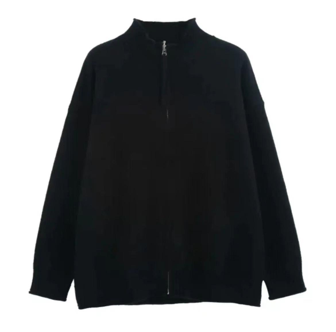 

Moderately Mature Men s Korean-Style Stand Collar Zipper Knit Cardigan Jacket, Autumn Winter Casual Loose Fit. 3XL чорний