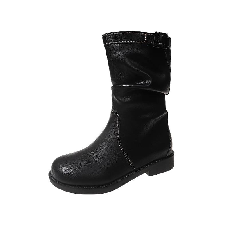 

Модные женские ботильоны с пряжкой на поясе весна-осень, модные повседневные короткие ботинки на низком каблуке, женские туфли без застежек 35 чёрный