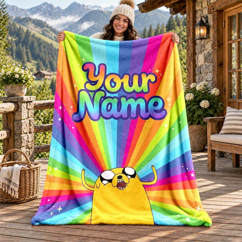 Adventure Time Custom Name Flannel Blanket Personalized Soft Warm Plush Throw Blanket Customized Gift for Family Friends