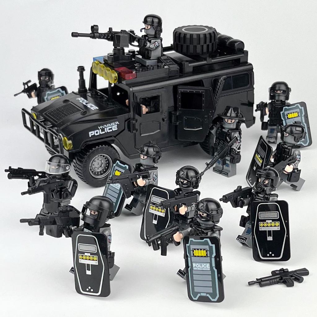 Black Police Car Military Building Block Set with Police Figurine Toy