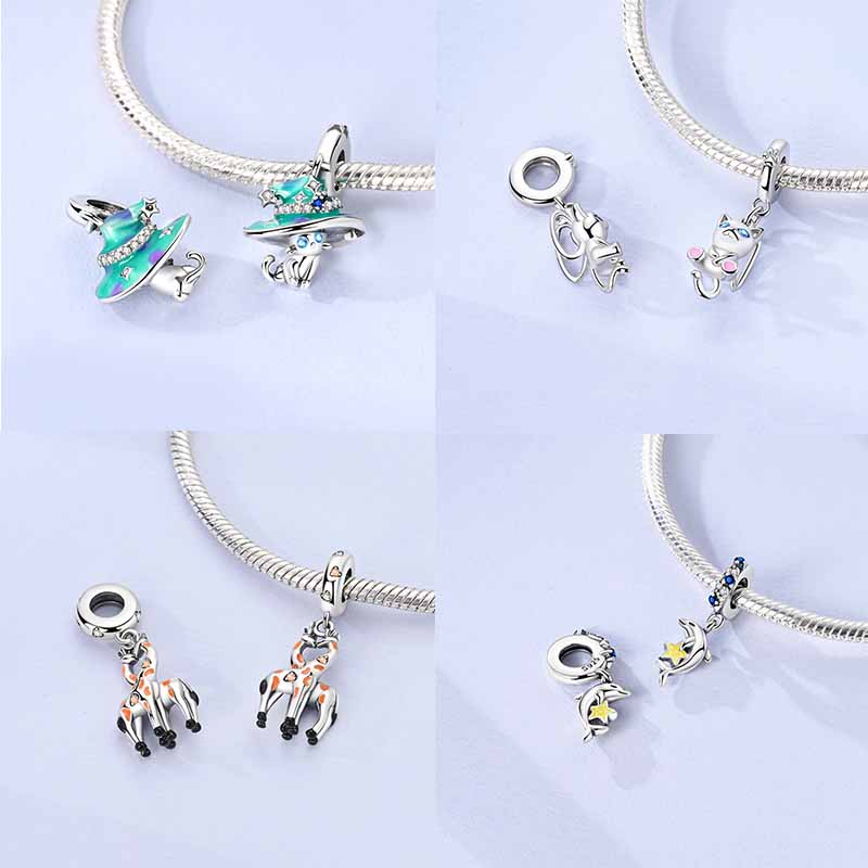 Charms Animali in Argento 925 Cane Gatto Gufo Coniglio Leone Elefante Dinosauro Charm Per Braccialetto Bangle Biglie per Creazione Gioielli