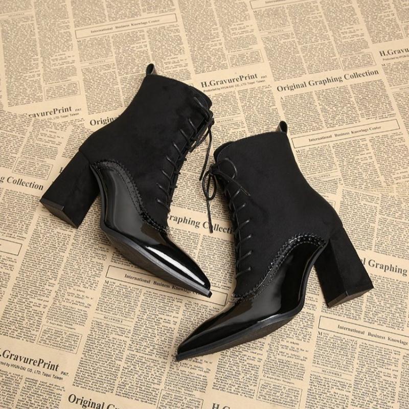 Fashion Pointed Toe Women Ankle Boots Sexy High Heels Leather Shoes 2025 Trend Autumn Boot Fashion Lace Up Goth Botas Mujer