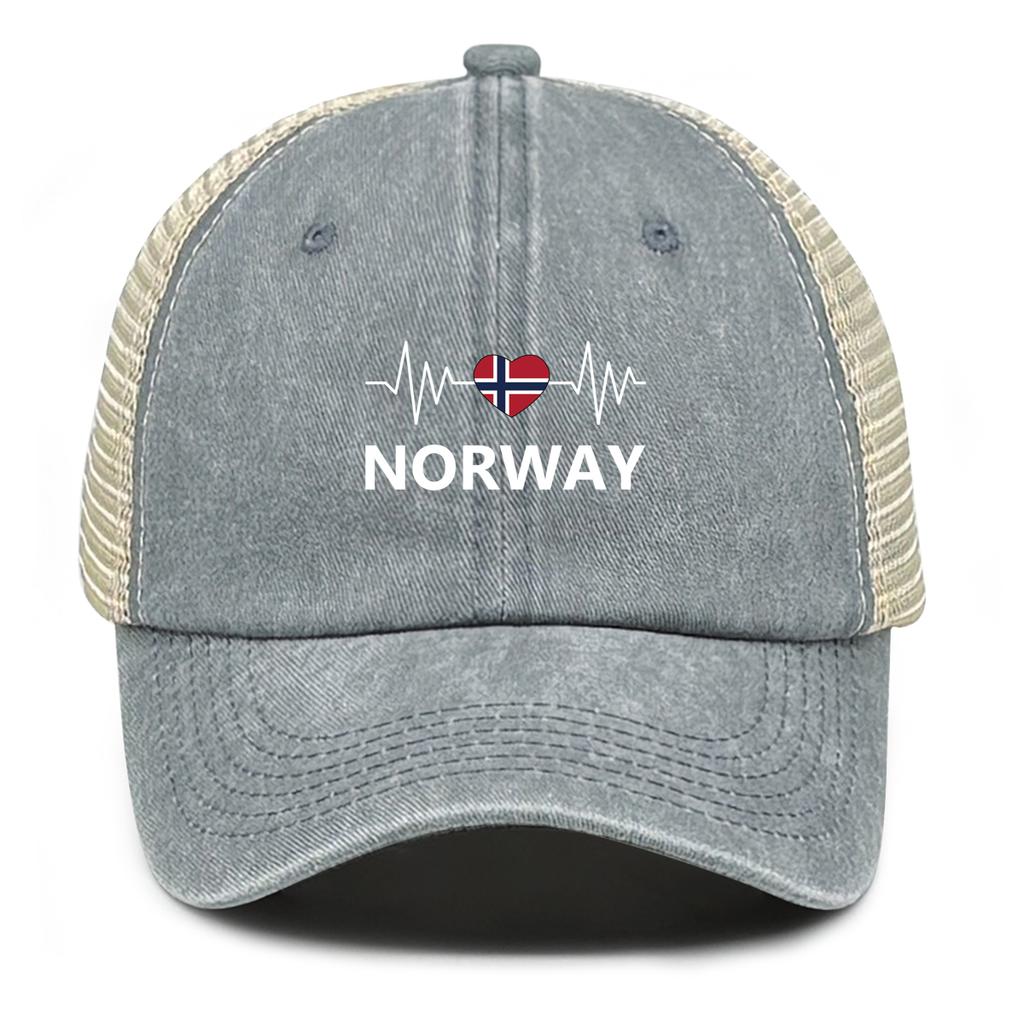 NORWAY Flags Print Snapback Mesh Cap Caps For Man Washed Retro Distressed Adjustable Baseball Hat Ideal Choice For Casual Wear