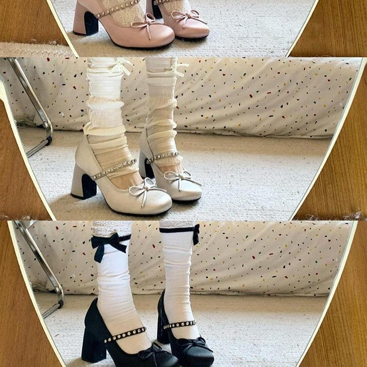 Bow rhinestone single shoes spring and autumn new daily girl style versatile word belt Mary Jane shoes