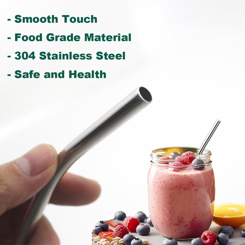 8 Pack 6 Inch Short Bent Metal Cocktails Straws, Reble Stainless Steel Smoothie Drinking Straws with Cleaning Brush for Coffee Mugs, Small Glasses or