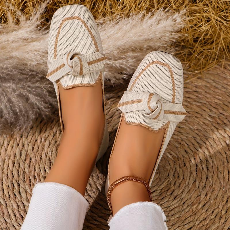 Women's Knot Design Flat Shoes, Casual Square Toe Slip On Shoes, Lightweight & Comfortable Shoes