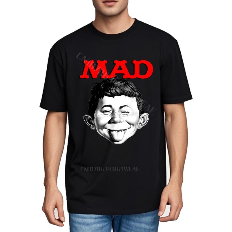 Teeshirt Breathable New Teeshirts Mad Magazine Character On Black Cotton Plus Size Tshirt Trendy Relaxed Fit Tshirt Casual