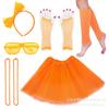 1980s Prom Cosplay Accessories Slatted Glasses Knitted Leg Warmers Lace Headband Wire Necklace Fishnet Gloves 6pc Set