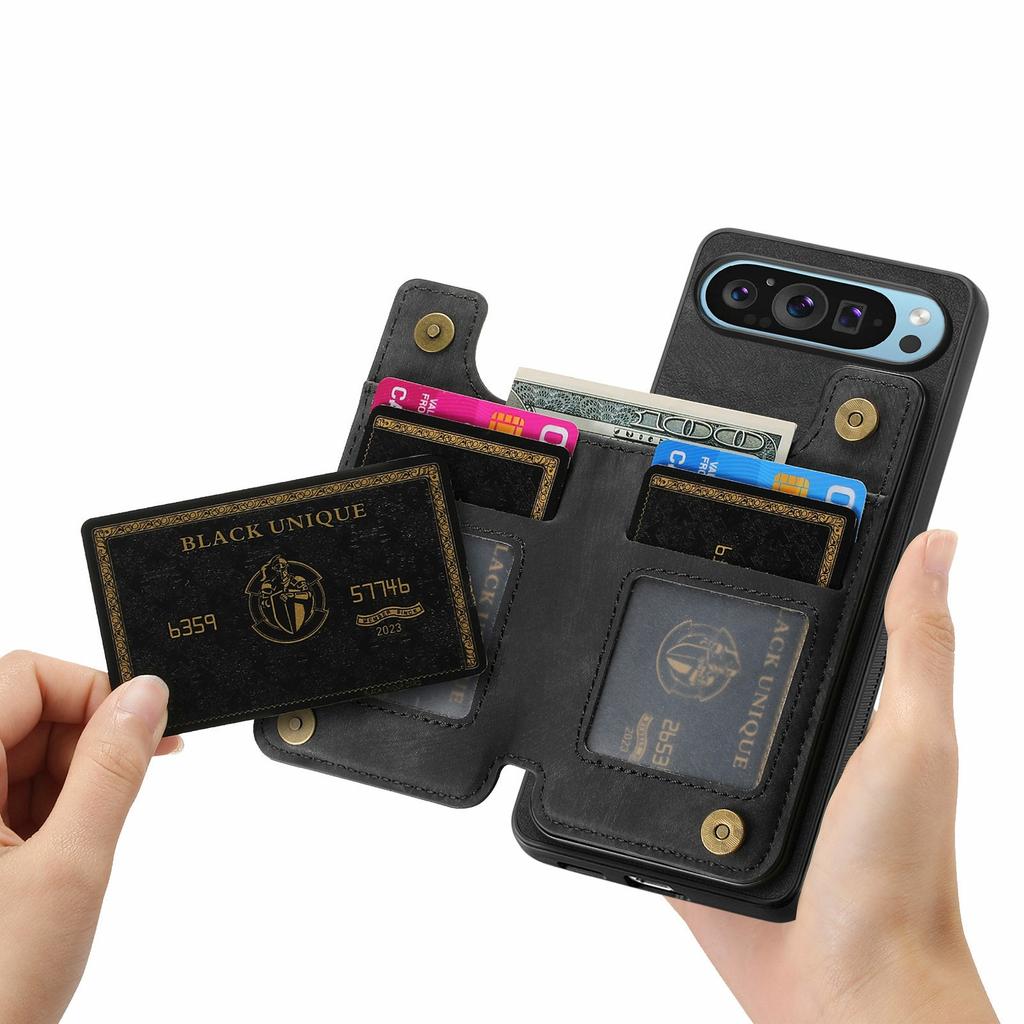 For Google Pixel 9 Pro XL Case with Card Holder Retro Leather+TPU Zipper Phone Cover