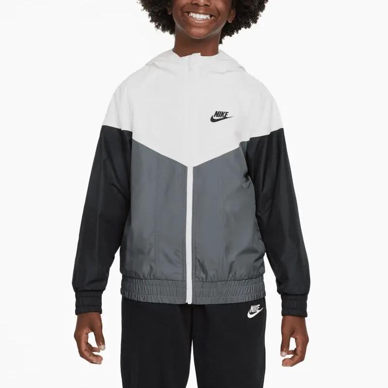 Nike Kids Sportswear Windrunner Water-Resistant Hooded Jacket With Logo Kids Outerwear Smoke-Grey FZ5516-100