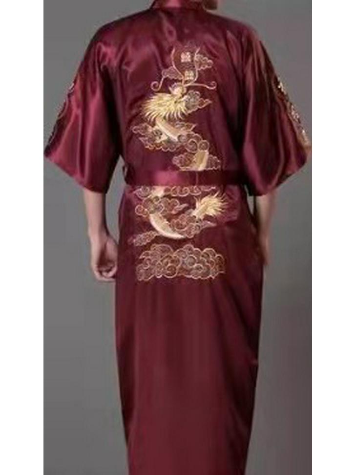 Men's Embroidered Silk Dragon Robe - Chinese Style Long Bathrobe