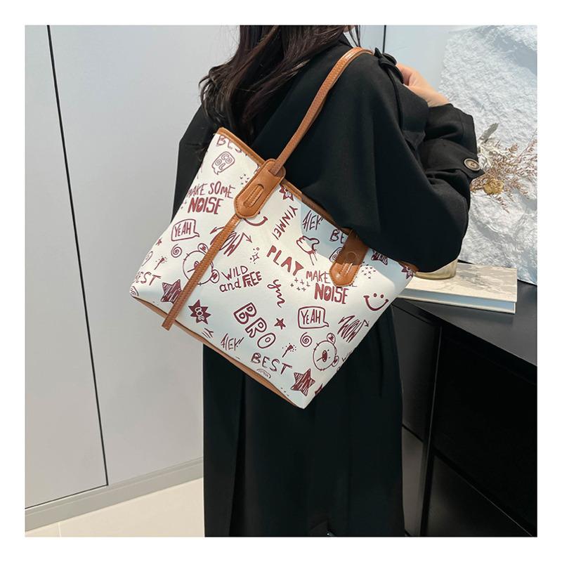 Cute Cartoon Print Shoulder Bag Fashionable Large Capacity Underarm Tote Purse