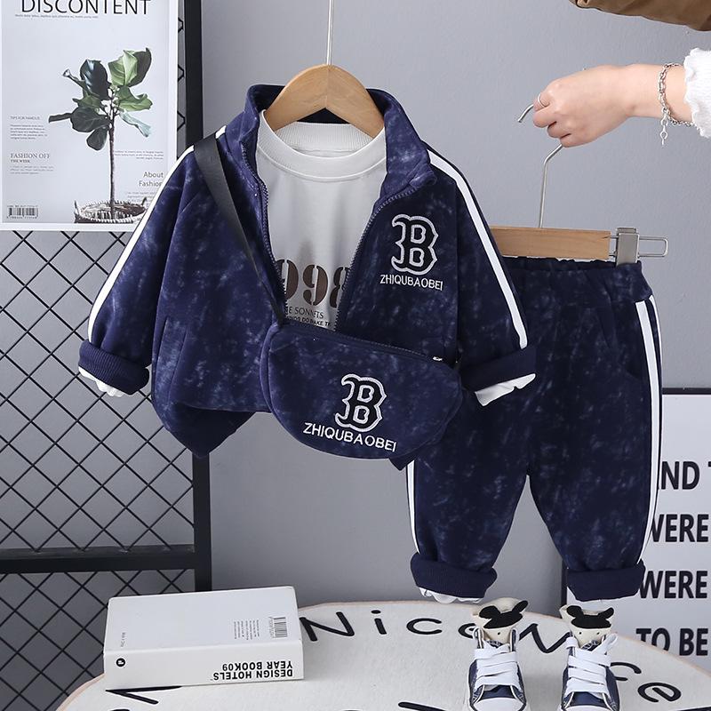 

Детский модный спортивный костюм на весну и осень - Модный комплект-тройка для мальчиков и девочек 120cm темно-синий