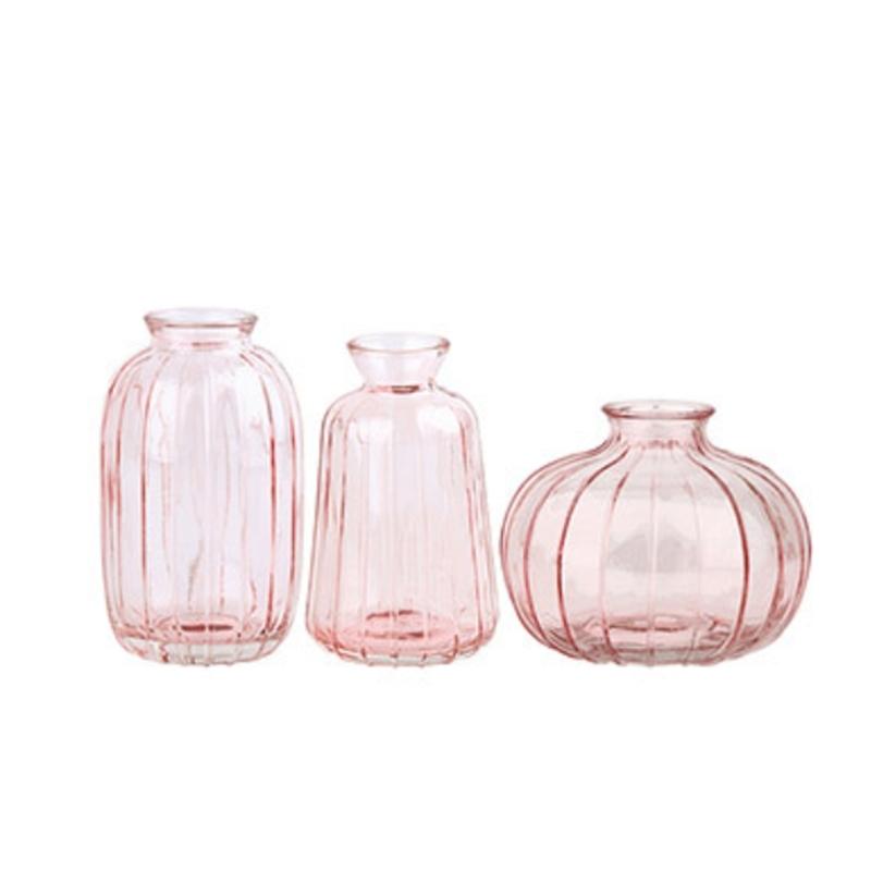 

Contemporary Clear Glass Bud Vases 3 Piece Set Safe Thick Design Ribbed Flower Container Living Room Centerpieces Decors розовый