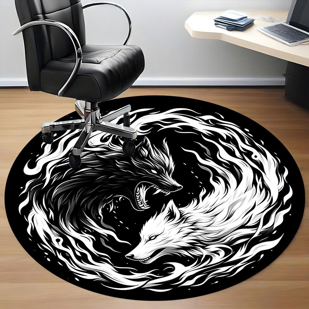 1pc Wolf YinYang Office Round Area Rug, Under Office Chairs Bedroom Living Room Home Decor, Room Deco, Available in Various Sizes