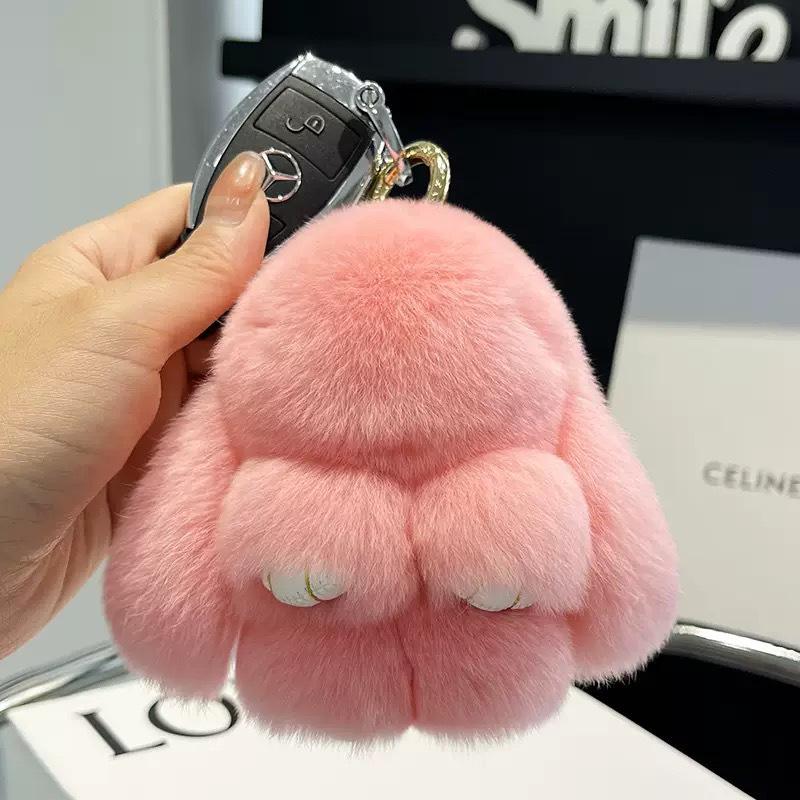Adorable Rex Rabbit Fur Keychain Pendant - Cute Plush Bunny Charm for Bags and Gifts