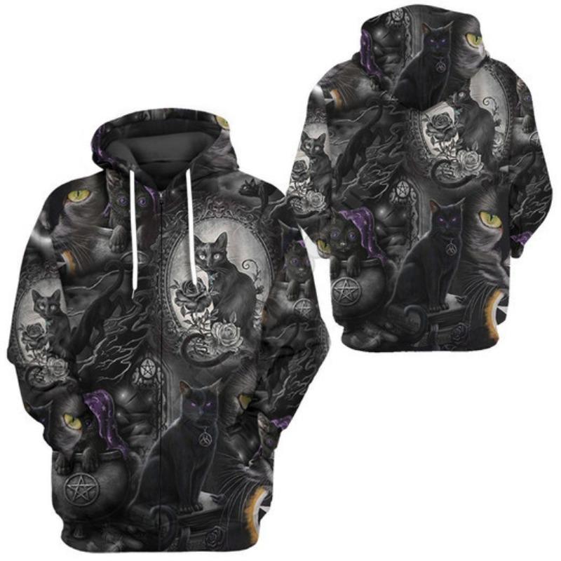 Men's Long-sleeved Hooded Top Comfortable Casual 3D Digital Abstract Printed Zipper Top