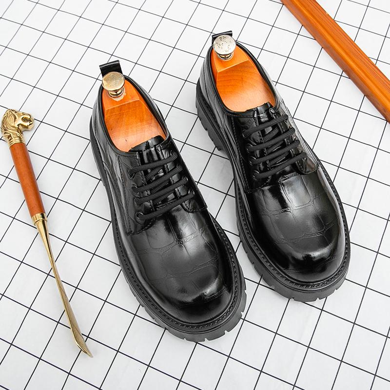 Fashion Men Business Height-increasing Derby Shoes Black Brown Thick-soled Anti-slip Lace-up Fashionable Office Leather Shoes Size 38-46
