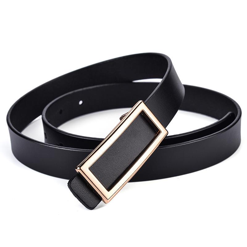 Cinturón de cintura rectangular de cuero genuino para mujer con hebilla lisa - Cinturón versátil casual de piel de vaca para pantalones