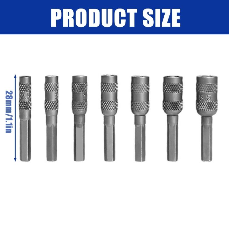 7Piece 2.5mm-5.5mm Hex Socket 4mm Hexagon Shank Nut Driver Part Metric Driver Drill Bit Screwdriver Bit for Car Repair