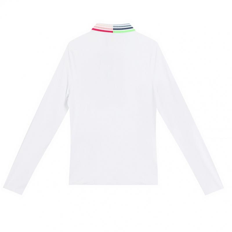 Zippor Women S Lip Pleated contraSt Collar Silky Tech Nylon Long Sleeve Polo