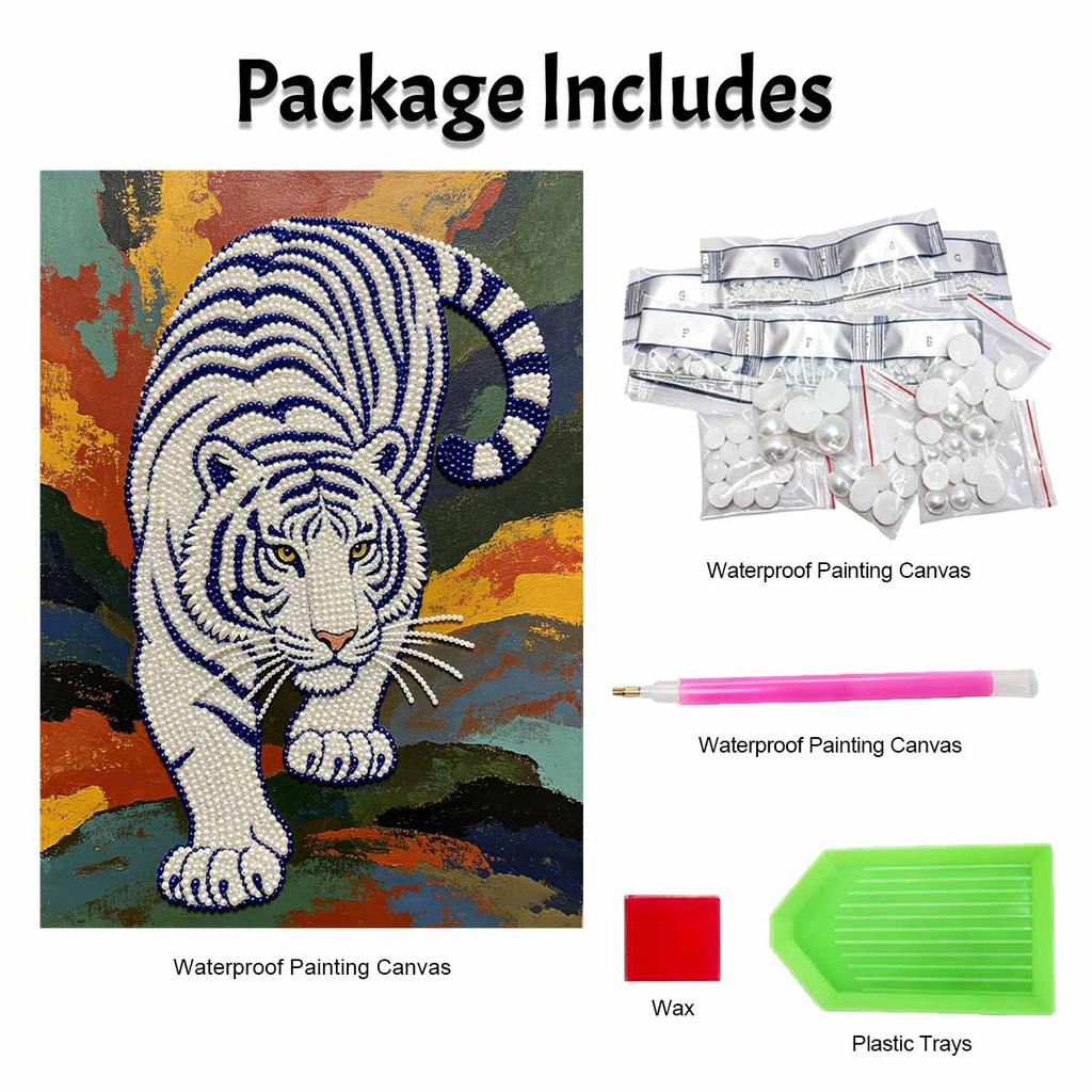 5D Pearl Kit Majestic Tiger Pattern DIY Enamel Stone Art Relaxing Handmade Ornament Home Wall Desktop Decoration for Beginners