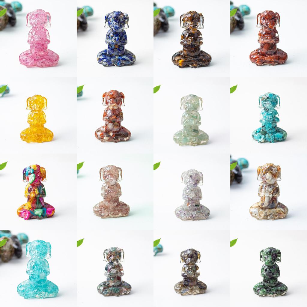 Zen Sitting Dog Resin Art Desk Decor Handmade Crystals For Meditation Gift