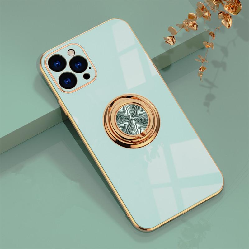 Soft Square Phone Case For iPhone 11 12 13 14 15 Pro Max XS X XR 7 8 Plus SE  Mini Stand Ring Silicone Shockproof Cover