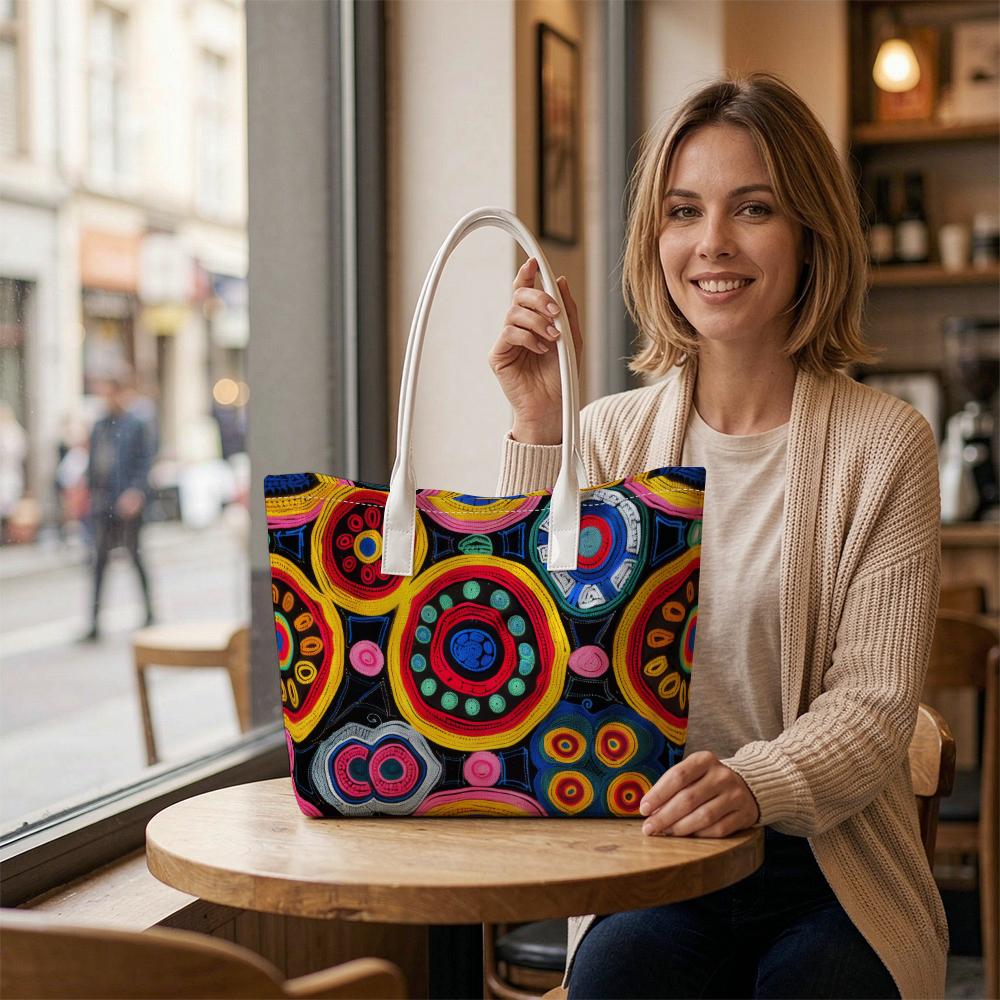 Colorful Printed Tote Bag Casual Large Capacity Shoulder Handbag For Daily Use