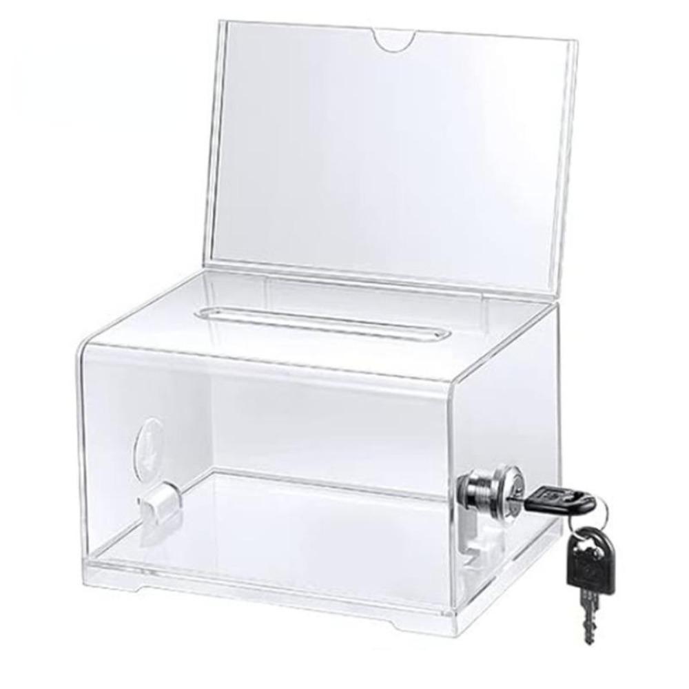 Transparent Acrylic Donation Box with Locks Coin Storage Container Feedback Suggestion Cases Raffle Ticket Box Cube Tip Box
