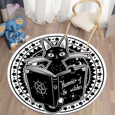 Mysteriöse schwarze Katze, runder dekorativer Teppich, Wahrsagekissen, Wahrsagerei, Hotelteppich, Wohnkultur, Wohnzimmer, Alfombra