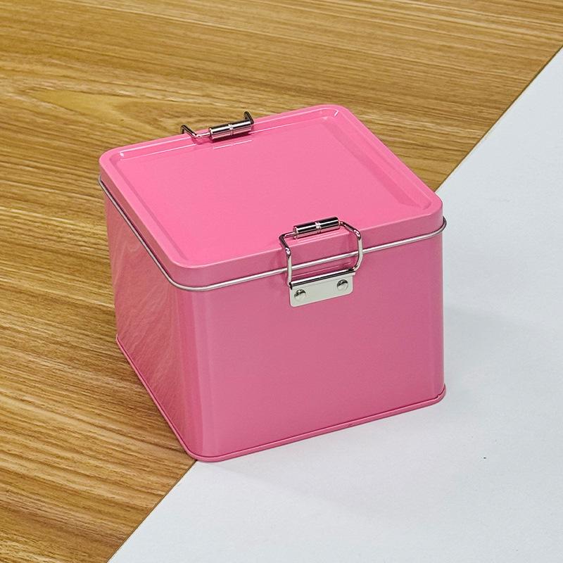 

Square Tinplate Cookie Tins Box With Lid Dustproof Home Kitchen Desktop Storage Tin Durable Buckle Iron Box A4
