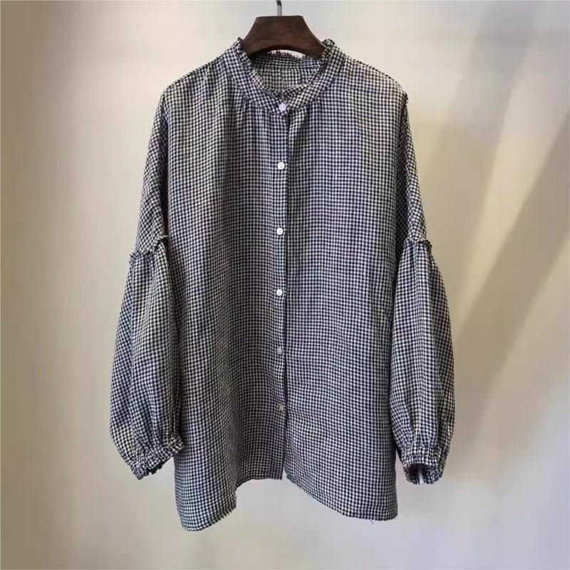 Johnature Japanese Fungus Stand-up Collar Shirt Women Autumn Retro Loose Versatile Raglan Sleeve Tops