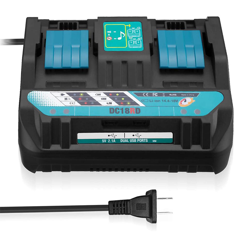 18V DC18RD Dual Ports Battery Charger for Makita 14.4V-18V Lithium-Ion Battery BL1415 BL1430 BL1830 BL1840 BL1850 BL1850B