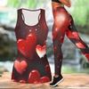 Heart Shaped Pattern Print Yoga Outfit for Women Fashion Workout Leggings Fitness Sports Casual Yoga Set Sports Suit Valentine's Day Exclusive