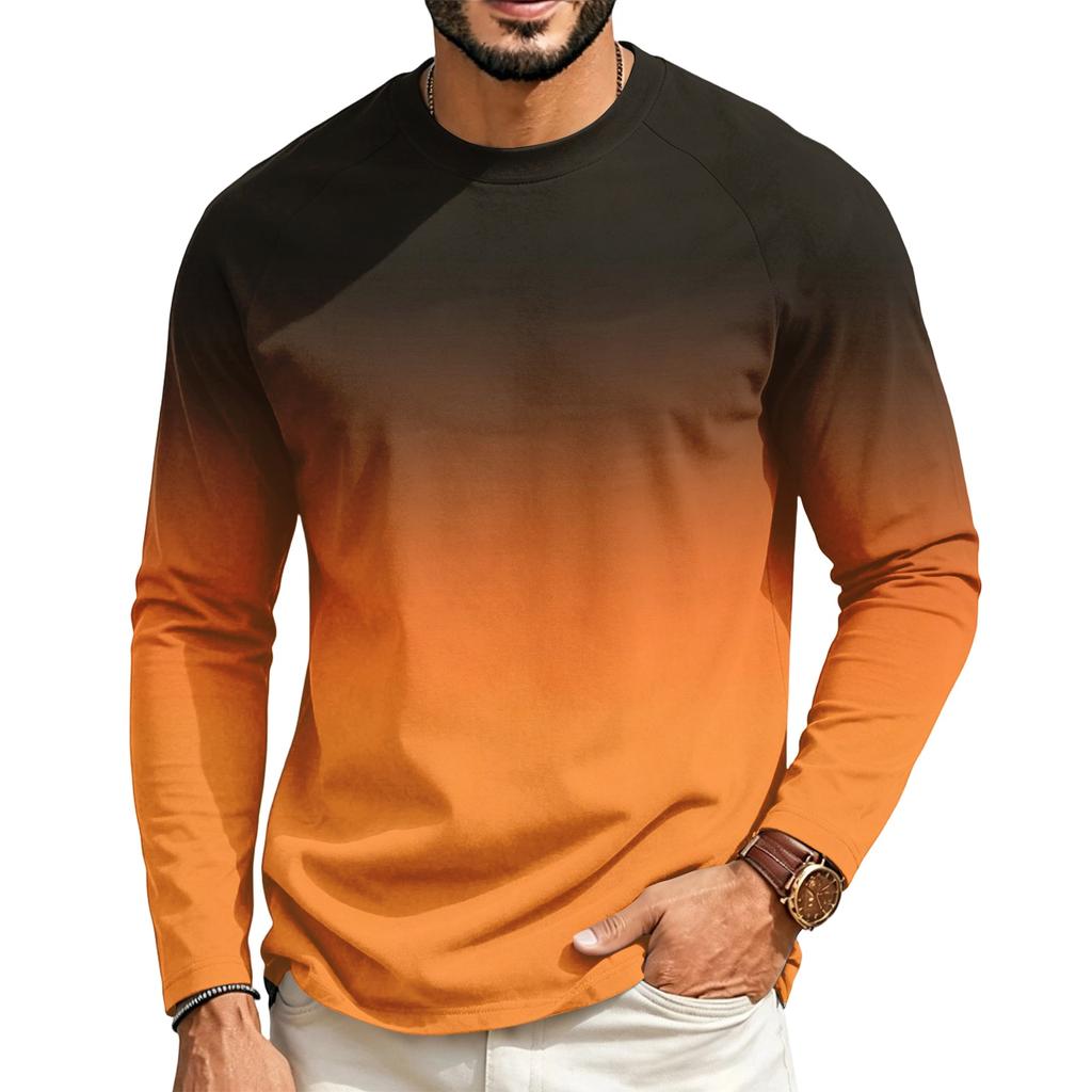 Heren Casual T-shirt met Ronde Hals, Raglanmouwen en Lange Mouwen