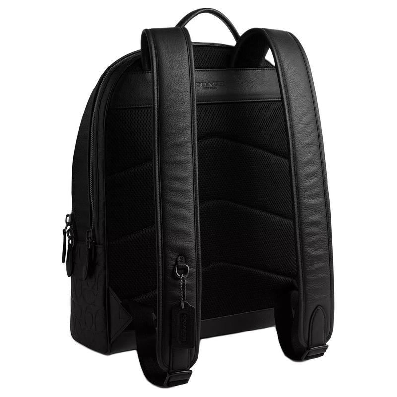 COACH Charter 30 embossed logo double zipper closure classic presbyopic pebble leather travel bag school bag backpack backpack large size men's black