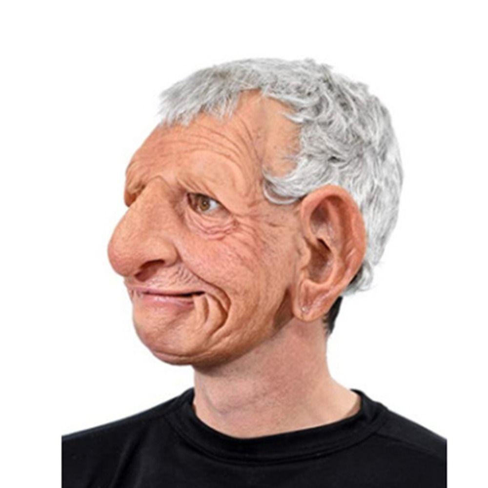 with Hair Halloween Old Man Mask Soft Grandma Headgear Scary Masquerade Head Cover  Fool's Day
