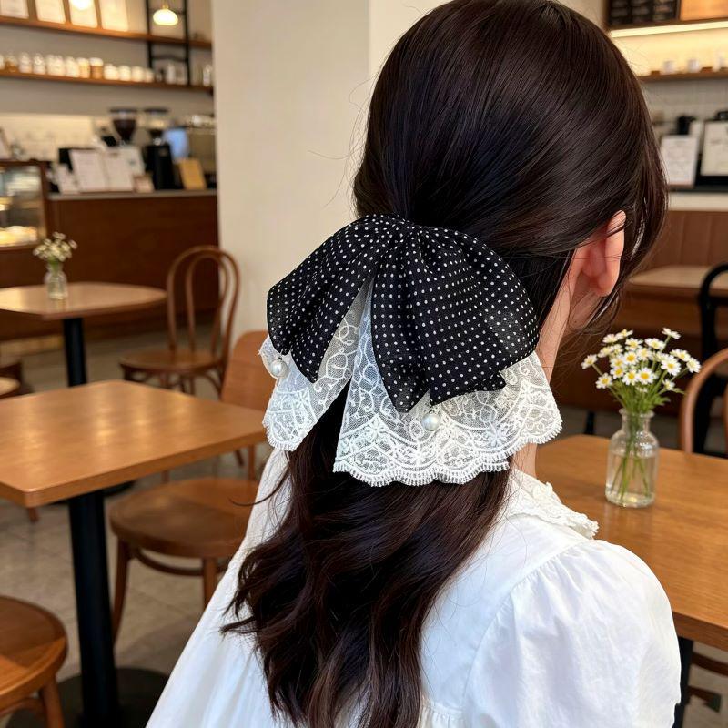 Handmade Chiffon Floral Bow Ponytail Clip for Voluminous Hair