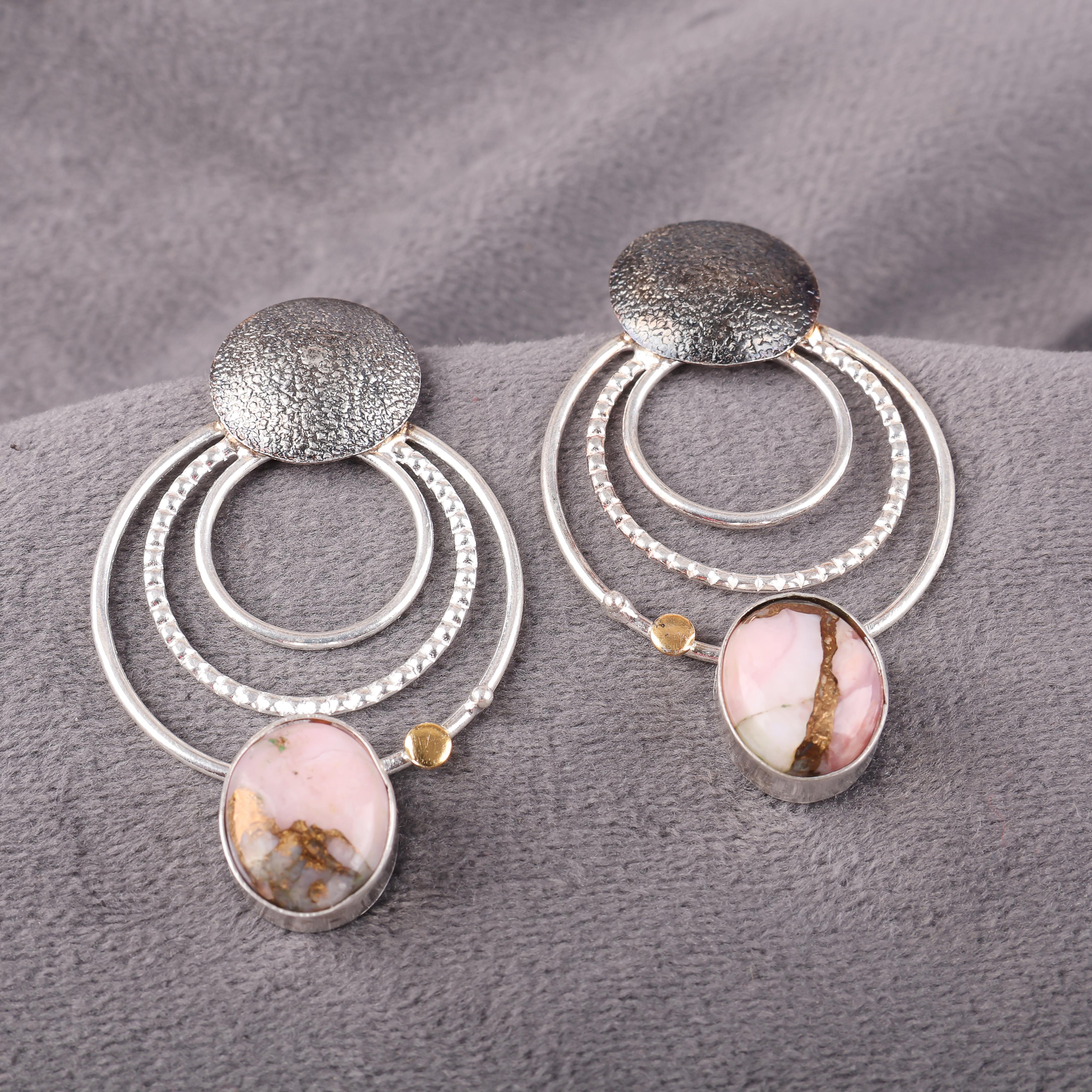 

Серьги из розового опала и бирюзы, серьги ручной работы с драгоценными камнями, серьги из цельного серебра 925 пробы, старинные ювелирные изделия, для подарка на помолвку 1.85 Inches розовый