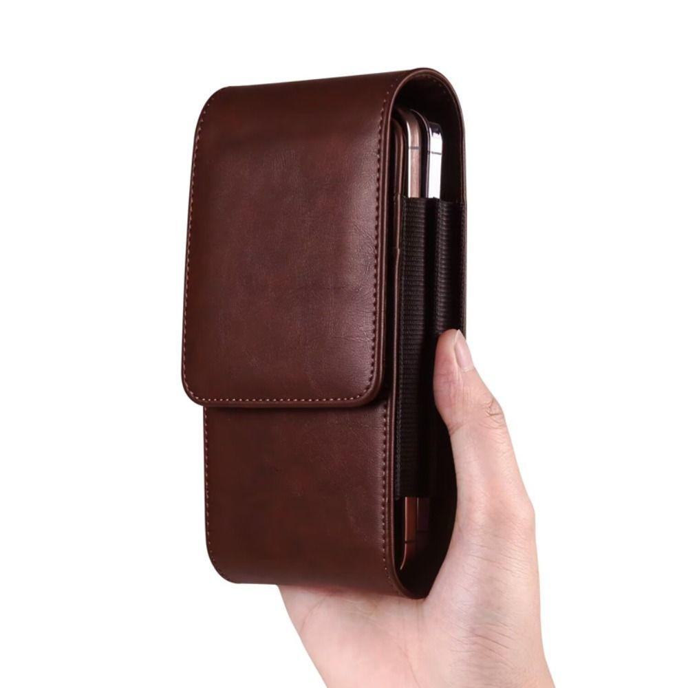 Solid Color Cell Phone Belt Pouch Flip Case Leather Belt Clip Dual Pouch Mobile Phone